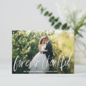 Rustieke borstel typografie bruiloft fotokaart bedankkaart (Staand voorkant)