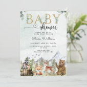 Rustieke bos baby jongensfeest uitnodiging met bee (Staand voorkant)