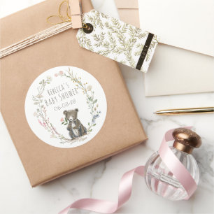 Rustieke bos beer waterverf baby shower ronde sticker