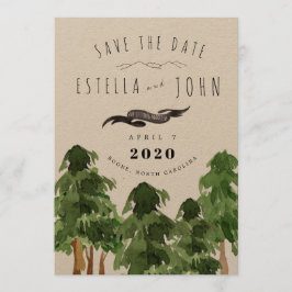 Rustieke bos berg save the date bruiloft kaart