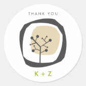 Rustieke Bos Boom Ringen Monogram Moderne Bruiloft Ronde Sticker (Voorkant)