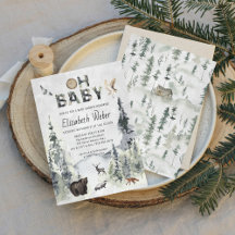 Rustieke bos bosbeer babyshower uitnodiging