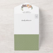 Rustieke bos bosdieren knuffeldieren babyshower all in one uitnodiging (Buitenkant)