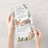 Rustieke bos bosdieren knuffeldieren babyshower all in one uitnodiging (Afscheurbaar)