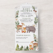 Rustieke bos bosdieren knuffeldieren babyshower all in one uitnodiging (Binnen)