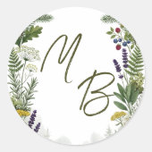 Rustieke bos bosgroen initialen bruiloft ronde sticker (Voorkant)