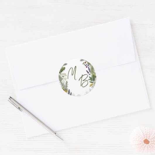 Rustieke bos bosgroen initialen bruiloft ronde sticker (Envelop)