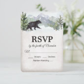 Rustieke Bos Bruiloft Beer RSVP Kaartje (Staand voorkant)