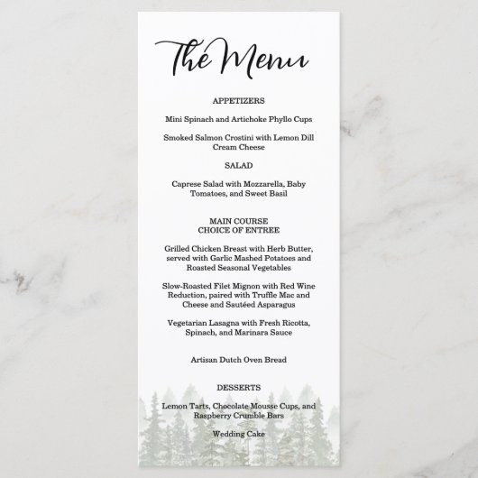 Rustieke bos bruiloft groen menu (Voorkant)