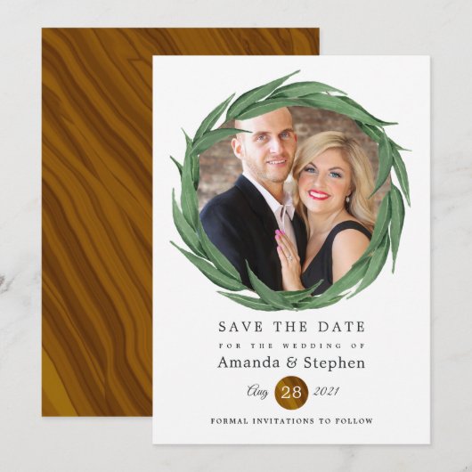 Rustieke bos bruiloft groen save the date (Voorkant / Achterkant)