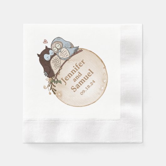 Rustieke Bos Bruiloft Uil Papier Servet (Voorkant)