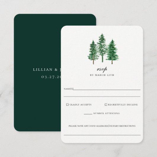 Rustieke Bos Bruiloft Voedsel Allergie RSVP Kaart (Voorkant / Achterkant)