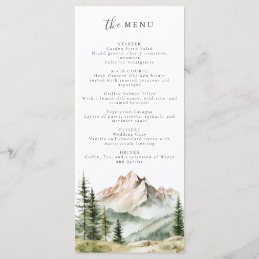 Rustieke bos bruiloftsmenu menu (Voorkant)