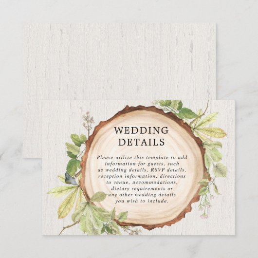 Rustieke bos buiten bos bruiloft details informatiekaartje (Voorkant / Achterkant)