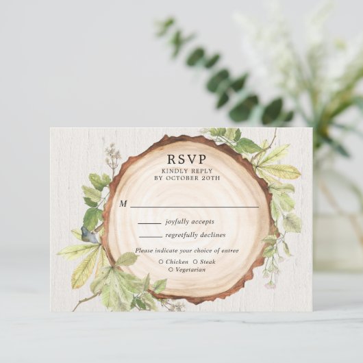 Rustieke bos buiten bos thema bruiloft RSVP Informatiekaartje (Staand voorkant)