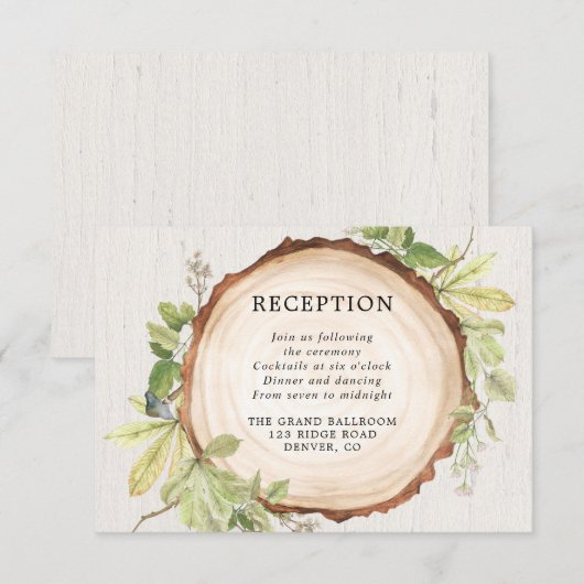 Rustieke bos buiten bos thema receptie informatiekaartje (Voorkant / Achterkant)
