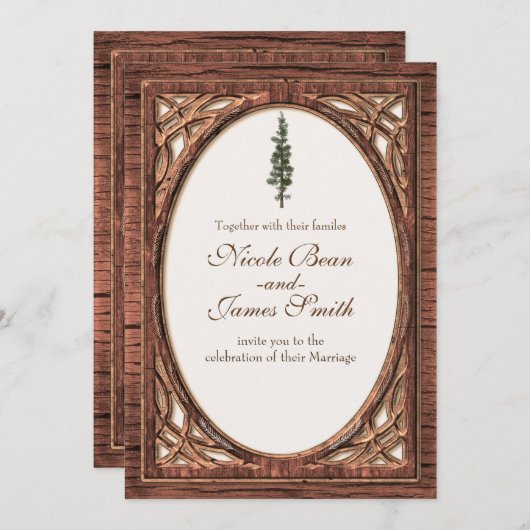 Rustieke bos dennenappel & boom tweekleurige uitno kaart (Voorkant / Achterkant)