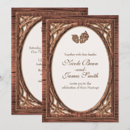 Rustieke bos dennenappel tweelaags houten uitnodig kaart