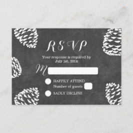 Rustieke bos dennenappels schoolbord trouw-RSVP RSVP Kaartje