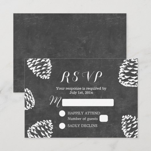 Rustieke bos dennenappels schoolbord trouw-RSVP RSVP Kaartje (Voorkant / Achterkant)