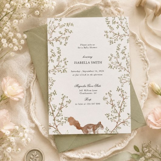 Rustieke bos-eekhoorn babyshower decoratie kaart