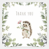 Rustieke Bos Egel Aquarel Bedankt Vierkante Sticker (Voorkant)