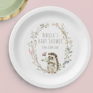 Rustieke Bos Egel Waterverf Baby Shower Papieren Bordje