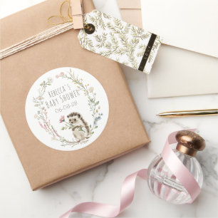 Rustieke Bos Egel Waterverf Baby Shower Ronde Sticker