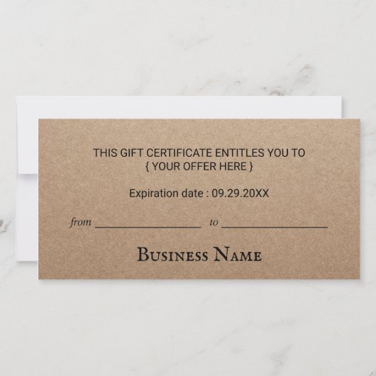 Rustieke Bos Elegante Kraft Cadeaubonnen (Achterkant)