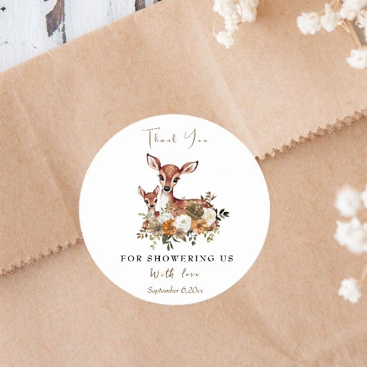 Rustieke bos herten baby shower ronde sticker