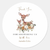 Rustieke bos herten baby shower ronde sticker (Voorkant)