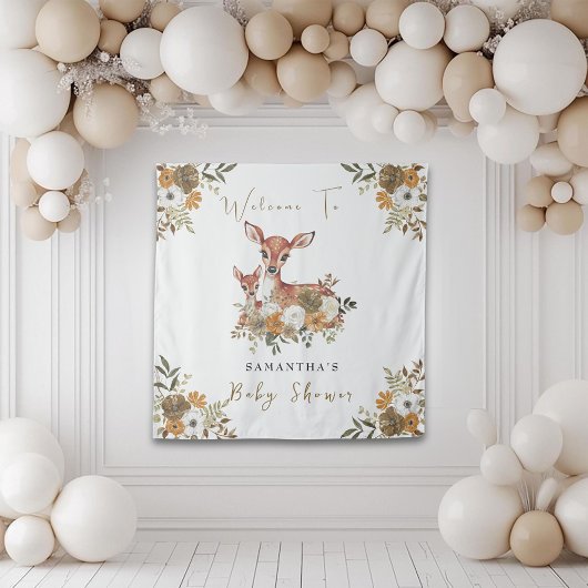 Rustieke bos herten baby shower wandkleed