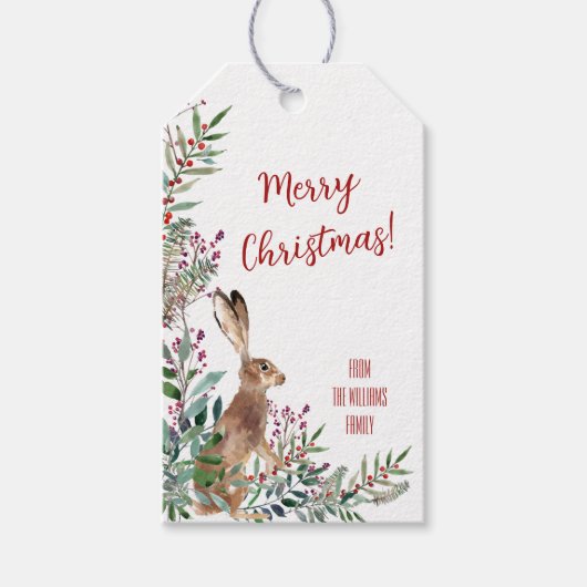 Rustieke Bos Konijn Kerstmis Cadeaulabel (Voorkant)