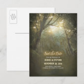 Rustieke bos lichte snaren opslaan van de datum aankondigingskaart (Voorkant / Achterkant)