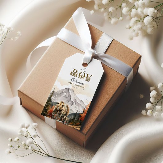 Rustieke bos "Oh jongen" beren baby shower Cadeaulabel
