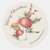Rustieke Bos Paddenstoelen Kerstmis Bos Ronde Sticker (Voorkant)