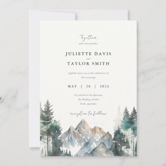 Rustieke Bos Pine Mountain bruiloft uitnodiging (Voorkant)
