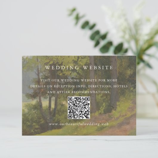 Rustieke Bos QR Code Elegante Trouwdag Informatiekaartje (Staand voorkant)