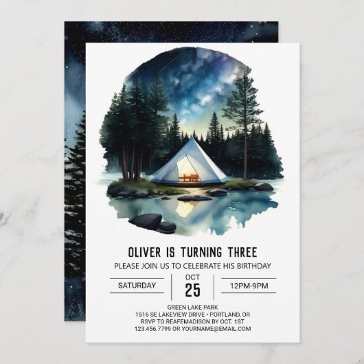 Rustieke Bos Retreat Verjaardag uitnodiging (Voorkant / Achterkant)