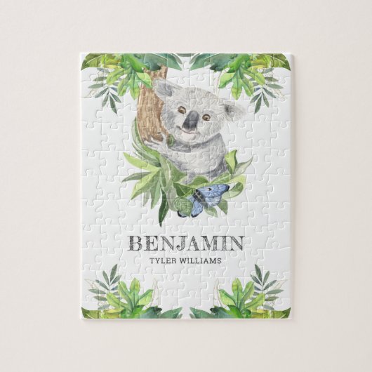 Rustieke bos schattig klein koala beer kindernaam legpuzzel (Verticaal)