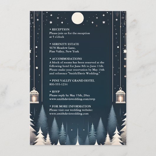 Rustieke Bos Sterren Sneeuw Heldere Winter Bruilof Informatiekaartje (Voorkant)