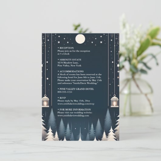 Rustieke Bos Sterren Sneeuw Heldere Winter Bruilof Informatiekaartje (Staand voorkant)