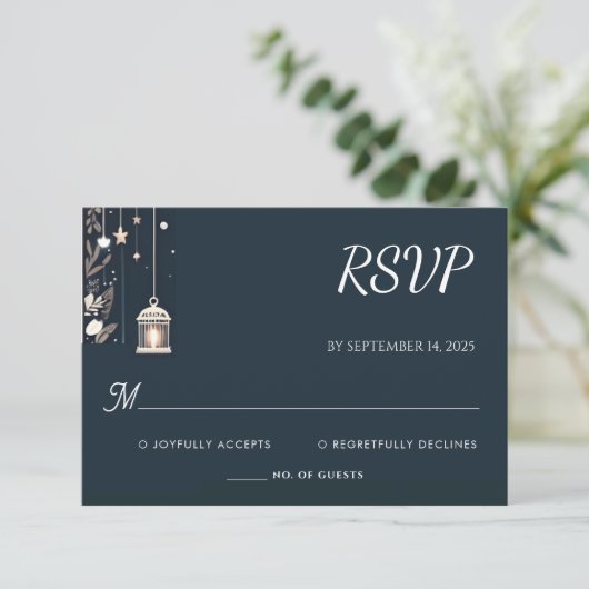 Rustieke Bos Sterren Sneeuw Heldere Winter Bruilof RSVP Kaartje (Staand voorkant)