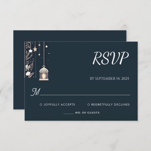 Rustieke Bos Sterren Sneeuw Heldere Winter Bruilof RSVP Kaartje (Voorkant / Achterkant)