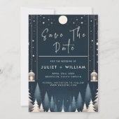 Rustieke Bos Sterren Sneeuw Heldere Winter Bruilof Save The Date (Voorkant)