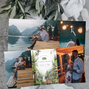 Rustieke bos waterval bruiloft   De datum opslaan Drieluik Uitnodiging