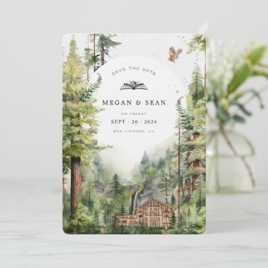 Rustieke bos waterval bruiloft | De datum opslaan Save The Date (Staand voorkant)
