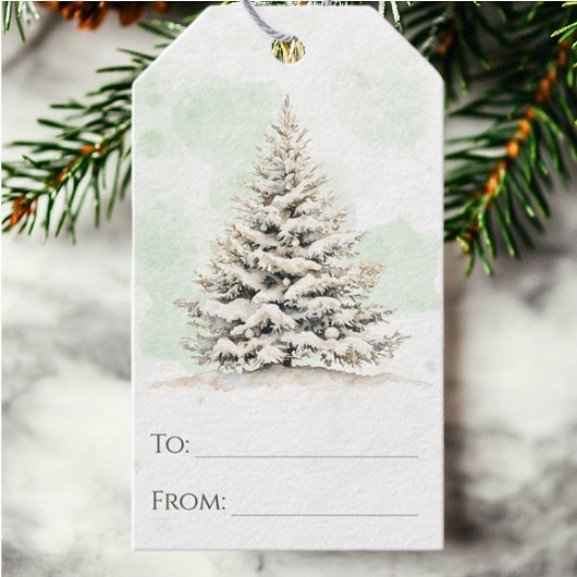 Rustieke Bos Winter Dennenboom Chic Kerstmis Cadeaulabel