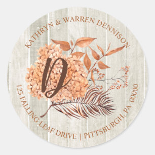 Rustieke bosachtige terracotta hortensia retouradr ronde sticker