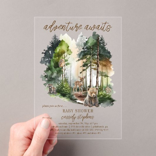 Rustieke bosavontuur wacht op jongens babyfeestje acryl uitnodigingen (Insitu (Draagbaar))